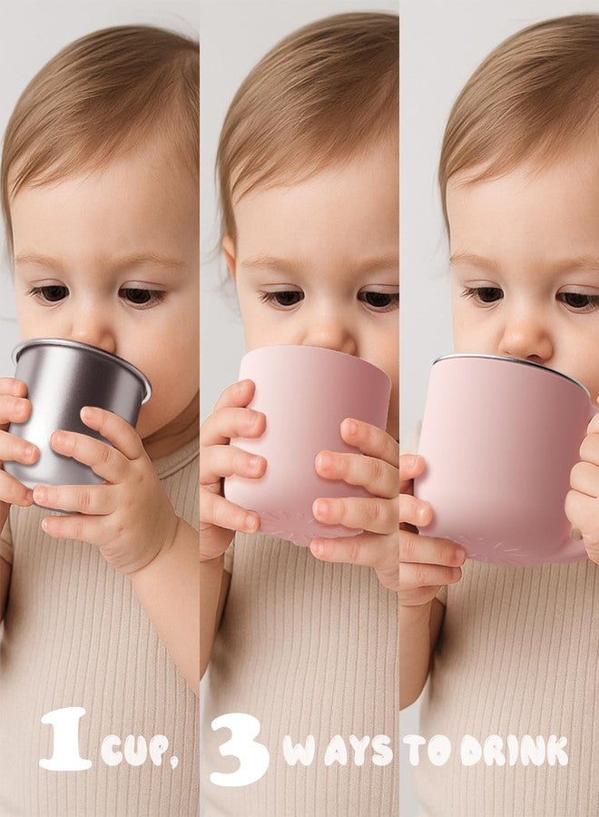 Bakpoco 2-IN-1 Open Baby Cups, Stainless Steel Tiny Cup + Silicone Training Cup for Toddlers Kids Babys, No Plastic Taste | No Soap Smell | Shock-proof BLW Feeding Essentials, 2-Pack, Blush/Beige - Image 4